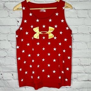 Under Armour red with white stars and gold logo tank top